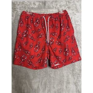 Mens Lobster Print Swim Trunks Member's Mark Red Beach Shorts Size M